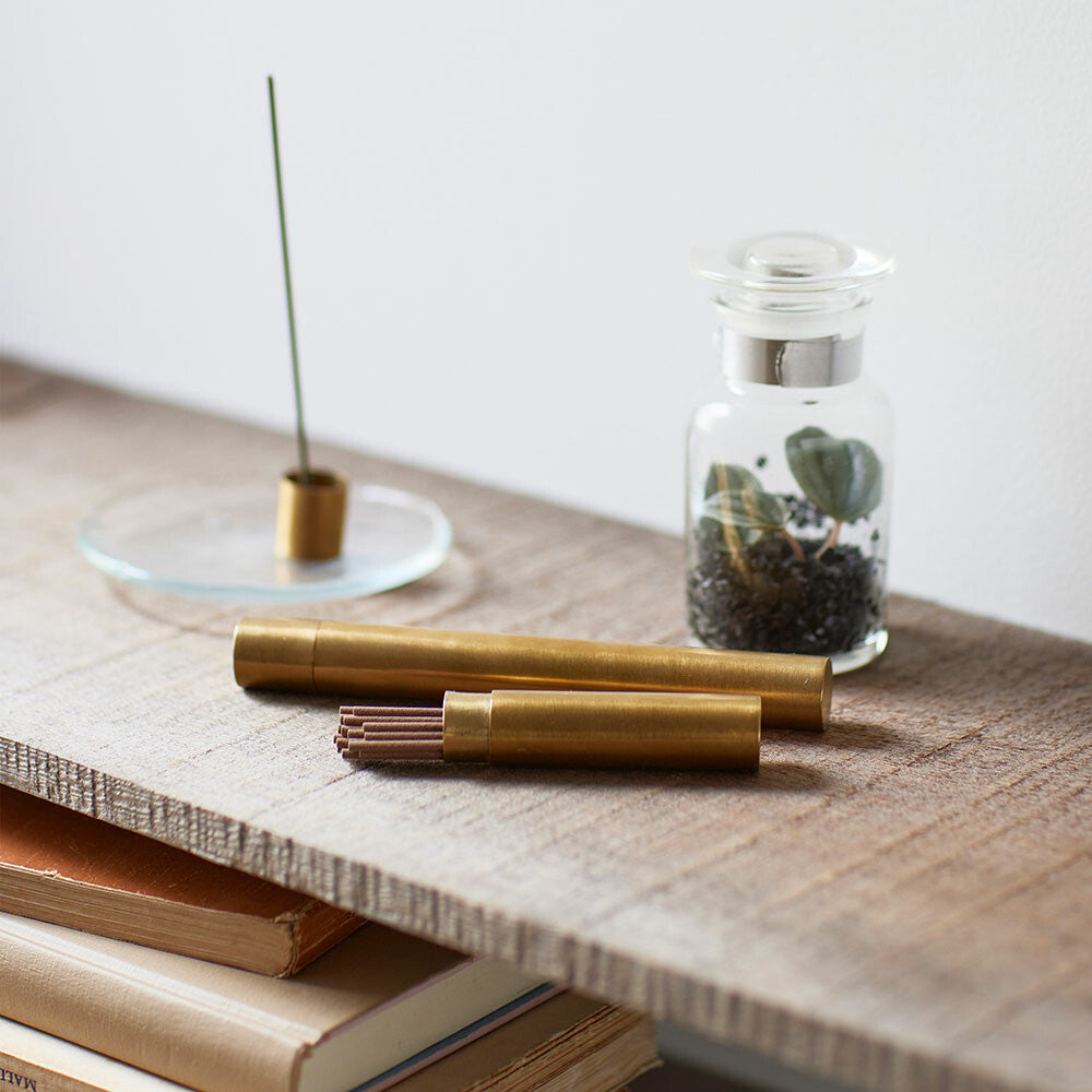 Portable Brass Incense Case & Stand (L, 15cm Height)