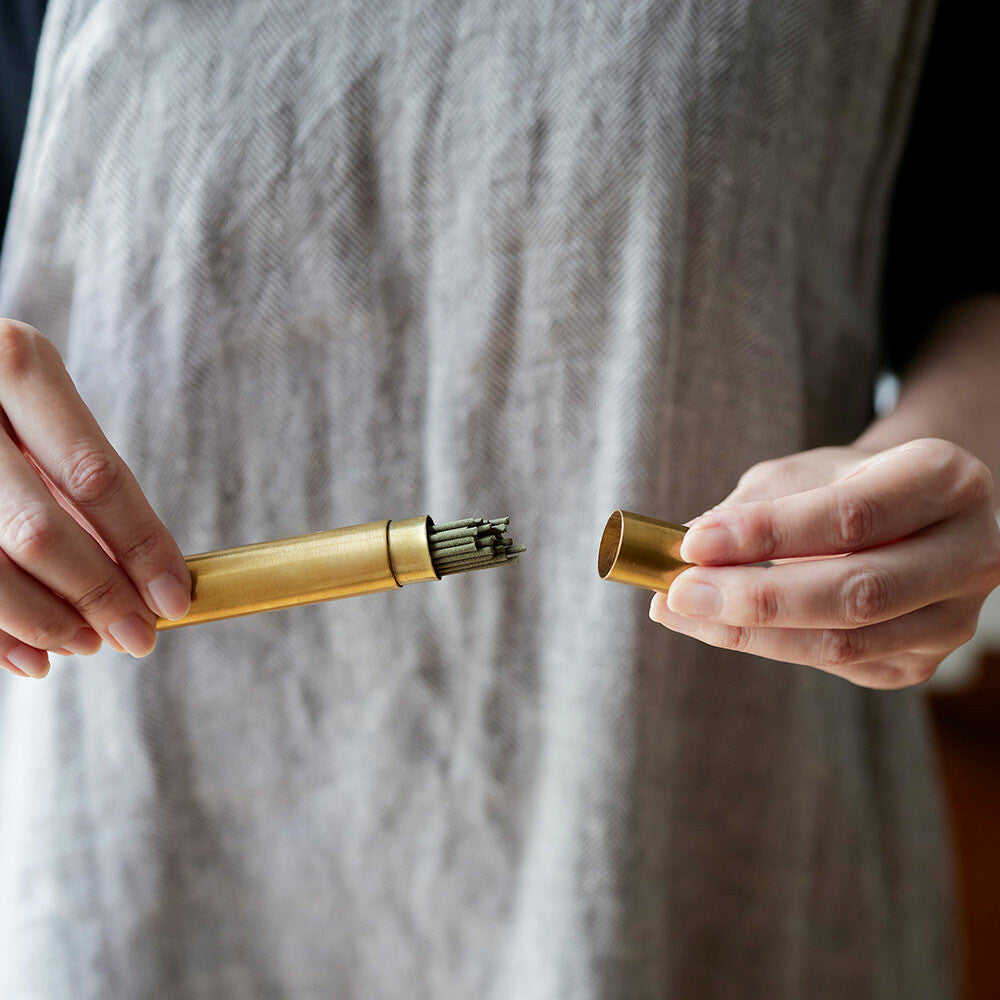 Portable Brass Incense Case & Stand (L, 15cm Height)